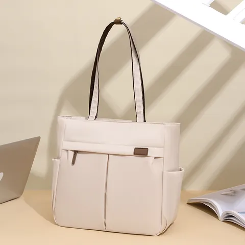 Femmes Grande Capacité Tissu Oxford Cabas Mode Décontracté Trajet Sac Bandoulière Léger Multi Poches Sac à Main