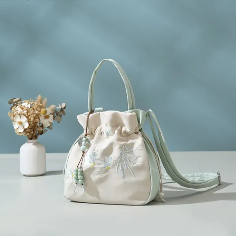 Nouveau Style Chinois Sac Bandoulière Femme Brodé Sac Seau Décontracté Sac à Main à Cordon Sac Croisé Vintage Trajet