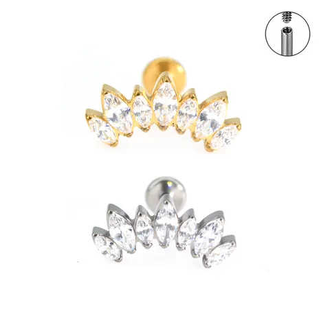 G23 Titanium Marquise Zirconia Labret Lipring Kraakbeenoorknopje Intern Schroefdraad Piercing Sieraden Unisex Goud Zilver