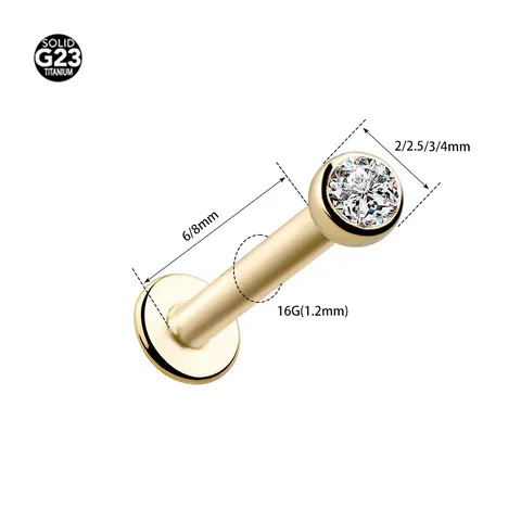 G23 Titanium Internally Threaded Labret Stud Rhinestone Inlaid Lip Ring Ear Bone Piercing Jewelry For Men Women