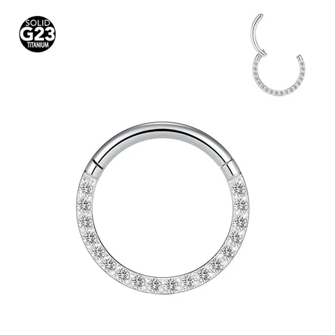 Anneau à Segment Articulé en Titane G23 Incrusté de Zirconia Anneau de Nez Septum Cartilage Clicker Bijoux de Piercing