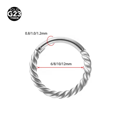 Solid G23 Titanium Twisted Rope Nose Ring Seamless Hinged Segment Clicker Cartilage Earring Lip Piercing Hoop Punk Unisex Body Jewelry