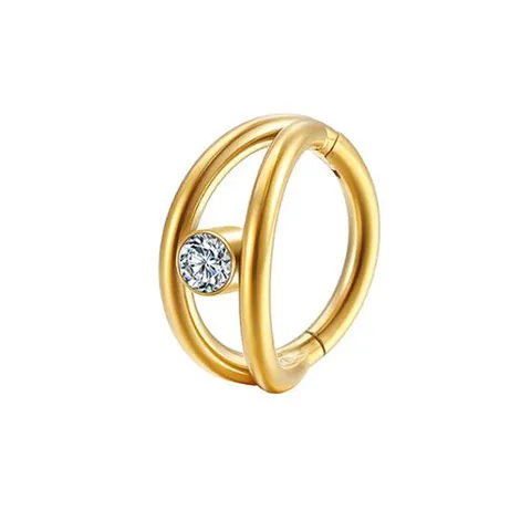 G23 Titanium Dubbellaagse Naadloze Neusring Met Zirconia Inlay Piercing Sieraden Voor Mannen Vrouwen Europese Mode Lichaamssieraden