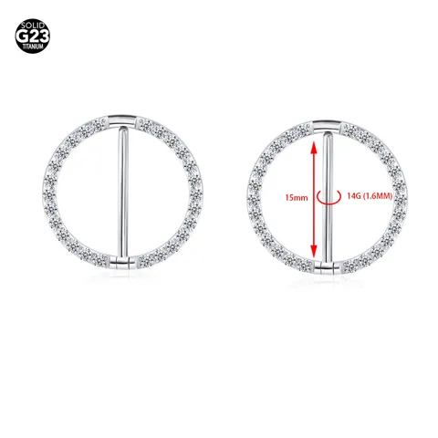 G23 Titanium Alloy Nipple Ring Pave Rhinestone Round Body Piercing Jewelry For Women Men Circular Body Jewelry Piercing Ring Gold Silver