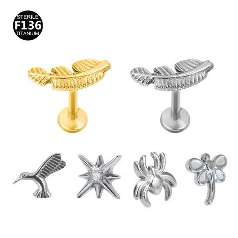 Titan Labret-Stecker Biene Blatt Spinne Stern Libelle Lippenpiercing Ohrknorpel-Stecker Strass Eingelegt Körperschmuck Unisex