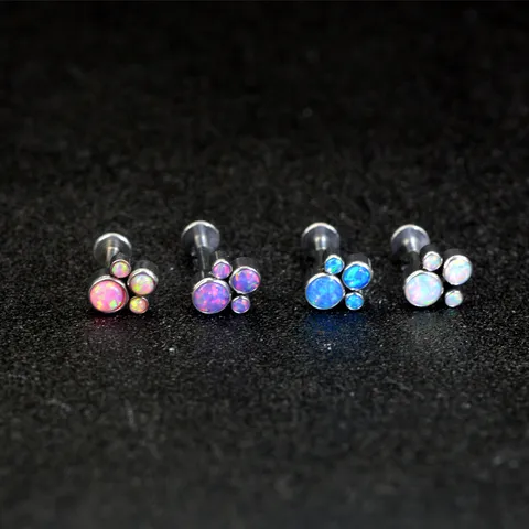 316L Stainless Steel Cat Paw Artificial Opal Labret Stud Cartilage Earring Punk Body Piercing Jewelry For Women Men