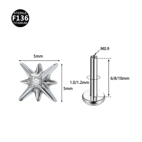 Titan Labret-Stecker Biene Blatt Spinne Stern Libelle Lippenpiercing Ohrknorpel-Stecker Strass Eingelegt Körperschmuck Unisex
