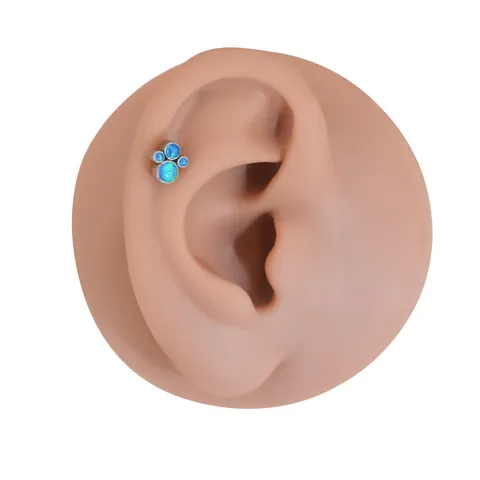316L Stainless Steel Cat Paw Artificial Opal Labret Stud Cartilage Earring Punk Body Piercing Jewelry For Women Men