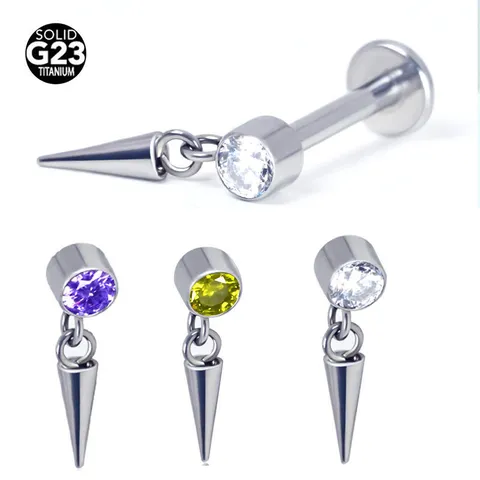 Titanlegierung Zirkonia Labret Ohrstecker Mit Innengewinde Stern Herz Anhänger Flache Rückseite Piercing Schmuck Für Damen Herren