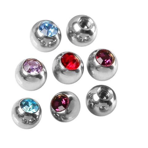 Stainless Steel Internally Threaded Piercing Ball Replacement Rhinestone Inlaid Piercing Jewelry Accessories For Lip Tongue Belly Rings Unisex