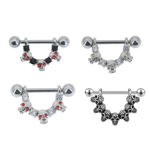 Punk Stainless Steel Skull Nipple Ring Rhinestone Cartilage Stud Body Piercing Jewelry For Party Unisex