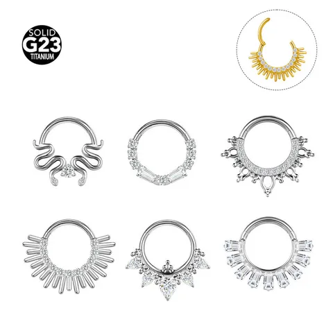 Aro de Nariz de Titanio F136 Borla Circonia Bisagra Segmento Pendiente Cartílago Hélix Septum Piercing Joyas Strass Cuerpo