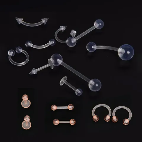 Klar Flexibel Acryl Lippenring Augenbrauen Piercing Unsichtbar Zungenpiercing Nase Hufeisenring Bauchnabelpiercing Körperschmuck