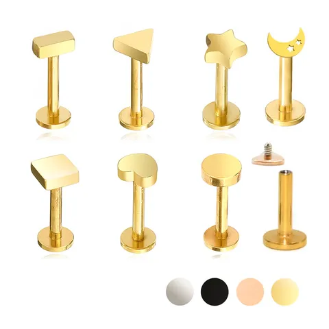 316L Edelstahl Hohl Stern Mond Geometrischer Labret Stecker Ohrknochen Nagel 18K Vergoldet Unisex Körper Piercing Schmuck