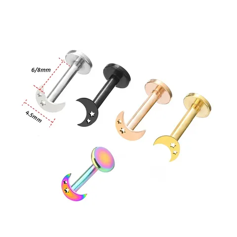 316L Edelstahl Hohl Stern Mond Geometrischer Labret Stecker Ohrknochen Nagel 18K Vergoldet Unisex Körper Piercing Schmuck
