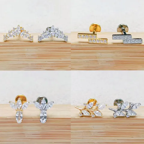 Piercing Labbro in Lega di Titanio Geometrico Floreale Strass Filettatura Interna Orecchini Cartilagine Gioielli Unisex