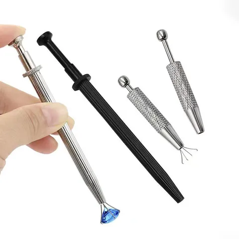 Stainless Steel Four Prong Diamond Grabber Tool Anti-Slip Gemstone Pick-Up Tool For Jewelry Piercing Piercer Tool Accessories