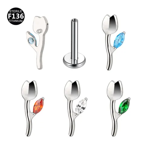 Gioiello per Piercing Tragus Labret Tulipano in Titanio Con Zircone Vite Retro Piatto Anello labbro Accessori