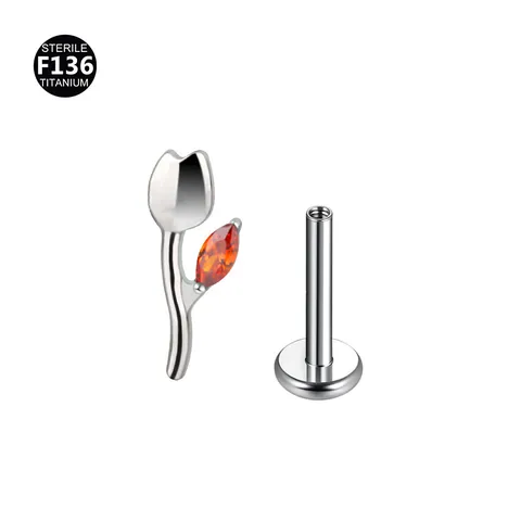 Gioiello per Piercing Tragus Labret Tulipano in Titanio Con Zircone Vite Retro Piatto Anello labbro Accessori