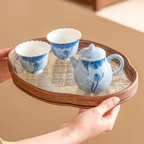 Hand-Painted Blue Lotus Ceramic Kung Fu Tea Set Teapot And Tea Cups With Tray Chinese Gongfu Teaware For Home Gift