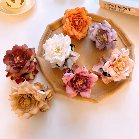 Sweet Fabric Rose Flower Hair Claw Clip Fashion Vintage Dried Rose Shark Clip Hair Accessories For Women Girls Party Daily