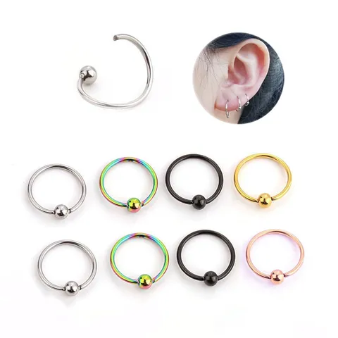 Stainless Steel Captive Bead Ring Nose Ring Hoop Multipurpose Piercing Jewelry For Ear Lip Septum Body Jewelry Unisex Punk Accessories