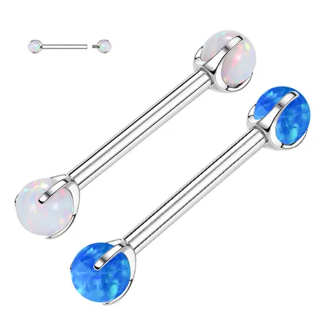 Titanium Alloy Internally Threaded Straight Bar Nipple Ring Aurora Artificial Opal Piercing Jewelry For Women Body Decoration