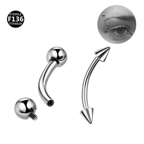 F136 Titanium Alloy Internally Threaded Curved Barbell Eyebrow Rings Tongue Piercing Nipple Stud Helix Cartilage Body Jewelry Ball Cone End