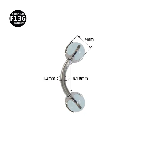 F136 Titanium Internally Threaded Eyebrow Piercing Curved Barbell Rook Stud With Natural Opal Turquoise Stone Inlay Jewelry