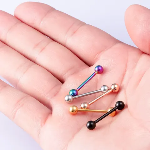 Piercings de Langue Barbell en Acier Inoxydable 316L Tige Droite à Filetage Externe Goujons de Piercing Hommes Femmes Bijoux