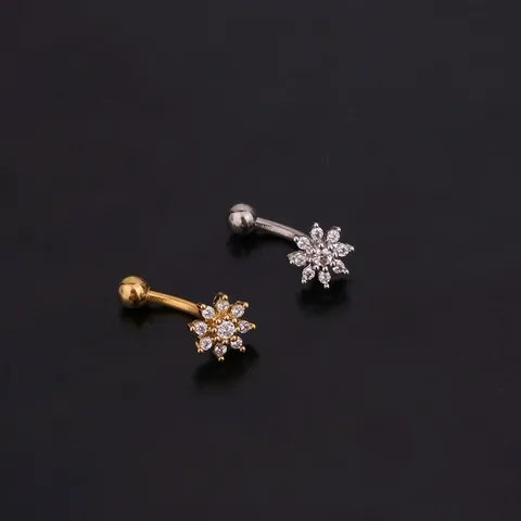 Edelstahl Gebogene Hantel Strass Piercing Schmuck Blume Blatt Tragus Helix Conch Ohrring Augenbrauenring Für Damen