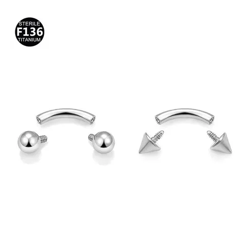 F136 Titanium Alloy Internally Threaded Curved Barbell Eyebrow Rings Tongue Piercing Nipple Stud Helix Cartilage Body Jewelry Ball Cone End