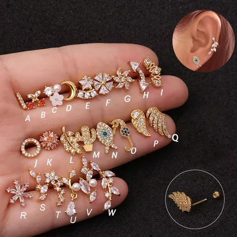 316L Edelstahl Knorpel Ohrstecker Flügel Geometrische Form Strass Künstliche Perle Piercing Ohr Körperschmuck Für Unisex