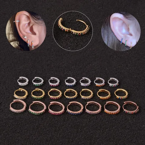 Orecchini a Cerchio in Acciaio Inossidabile Con Strass da Donna Colorati Orecchini a Bottone per Cartilagine Gioielli da Piercing