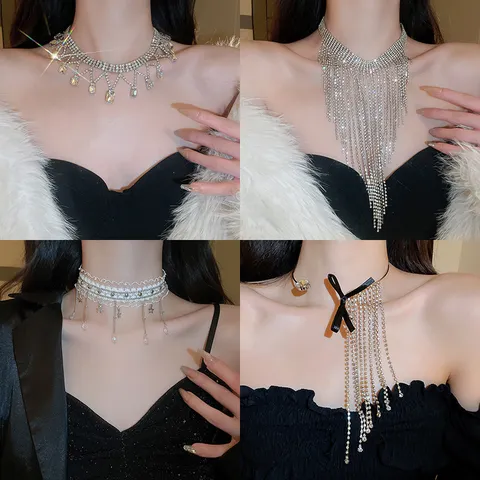Overdreven Legering Kunstparel Strass Statement Ketting Voor Vrouwen Vintage Bloemen Kwastje Choker Luxe Party Sieraden Kettingen