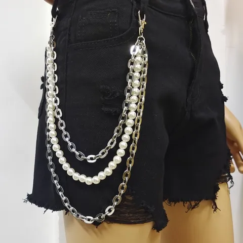 Punk Retro Multi-Layer Waist Chain For Women Fashion Alloy Artificial Pearl Pants Chain Body Jewelry Street Style Accessory