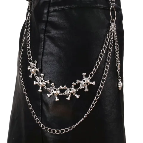 Punk Hip Hop Multi Layer Metal Pants Chain Gothic Skull Sun Smiling Face Waist Chain Streetwear Fashion Jewelry Gift
