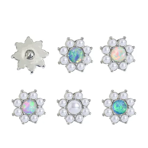 Stainless Steel Flower Dermal Anchor Top Artificial Pearl Rhinestone Synthetic Opal Body Piercing Jewelry For Women Personality