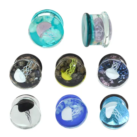 3D Qualle Glas Ohrstecker Plugs Pilzform Body Piercing Schmuck Transparent Double Flare Ohr Expander Stretcher Für Damen Herren