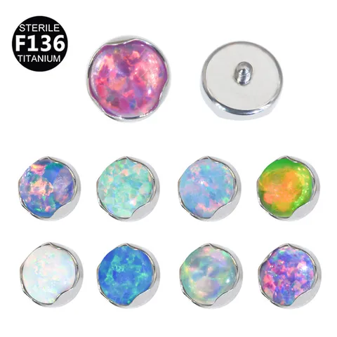 F136 Titanium Synthetic Opal Dermal Top Internally Threaded Bezel Set Body Piercing Jewelry Wave Edge Dermal Anchor Top Accessory