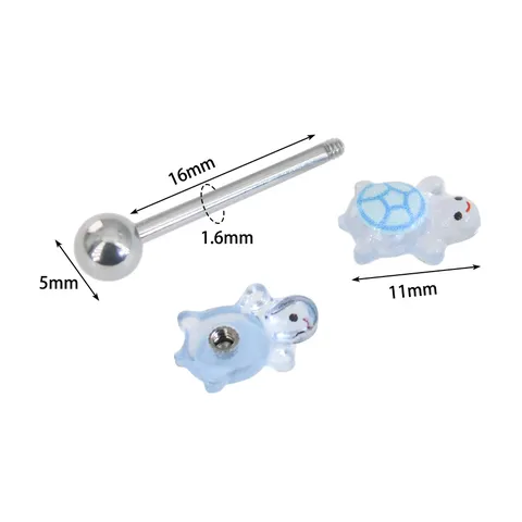 Piercing de Langue en Acier Inoxydable 316L et Résine Tortue Mignon Animal de Dessin Animé Bijoux Piercing Corporel pour Hommes Femmes Fête