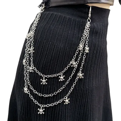 Punk Style Metal Skull Pentagram Multi Layer Pants Chain Hip Hop Streetwear Waist Chain Jewelry For Women