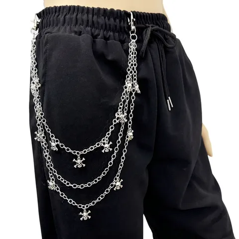 Punk Style Metal Skull Pentagram Multi Layer Pants Chain Hip Hop Streetwear Waist Chain Jewelry For Women