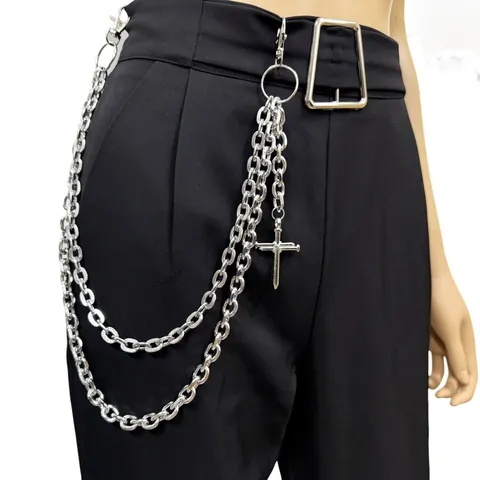 Catena da Vita in Metallo Multistrato Hip Hop Punk con Ciondolo alla Moda Catena da Pantaloni Streetwear Gioiello da Corpo Unisex