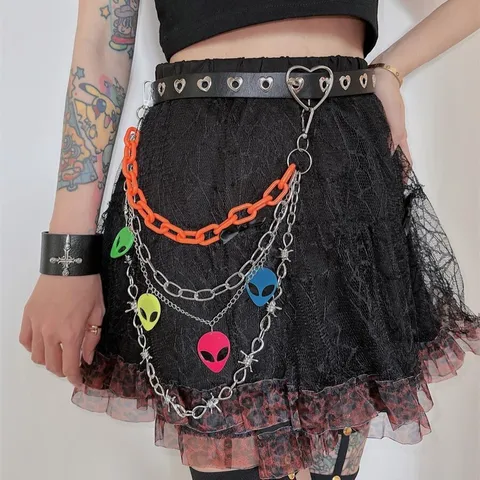 Punk Multi-Layer Waist Chain For Women Cool Metal Thorn Plastic Chain Colorful Alien Pendant Body Pants Chain