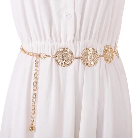 Women Fashion Metal Waist Chain Punk Hip Hop Round Cutout Body Chain Adjustable Waistband Body Jewelry Accessories