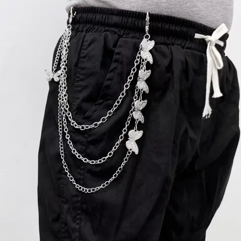 Catena da Pantalone in Metallo Multistrato Punk Hip Hop Ciondolo Farfalla Vintage Catena da Vita Accessori per Gioielli Streetwear Y2K Per Donne Uomini