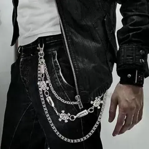 Punk Gothique Chaîne de Taille Multi-couches Crâne Balle Pendentif Chaîne de Pantalon en Métal Argenté Bijoux Unisex