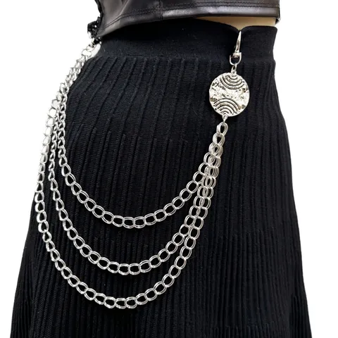 Punk Multi-Layer Metal Waist Chain Hip Hop Street Style Pants Chain Silver Tone Body Jewelry Accessories For Women