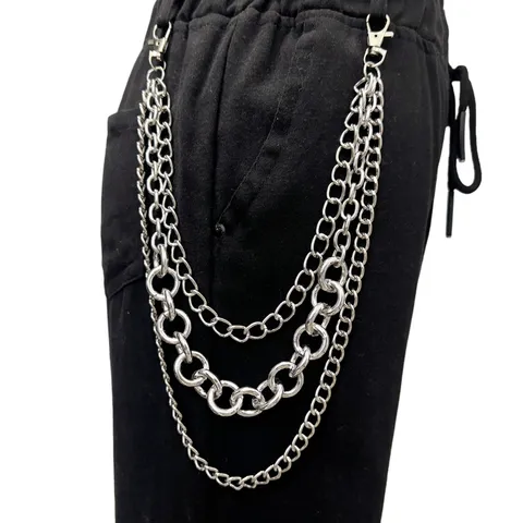 Hip Hop Punk Catena Multistrato Catena da Vita Unisex Placcato Argento Metallo Catena da Pantaloni Streetwear Gioiello